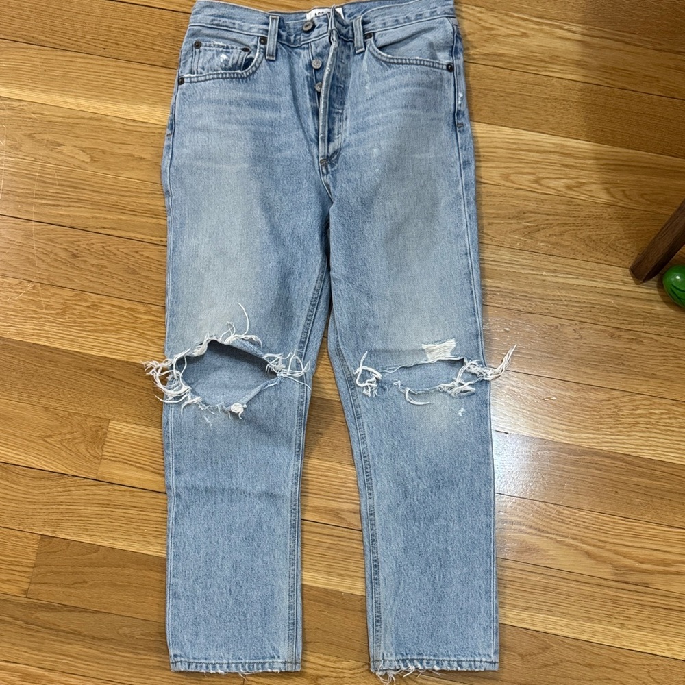 AGOLDE Riley Straight Crop Light Blue Denim Jeans